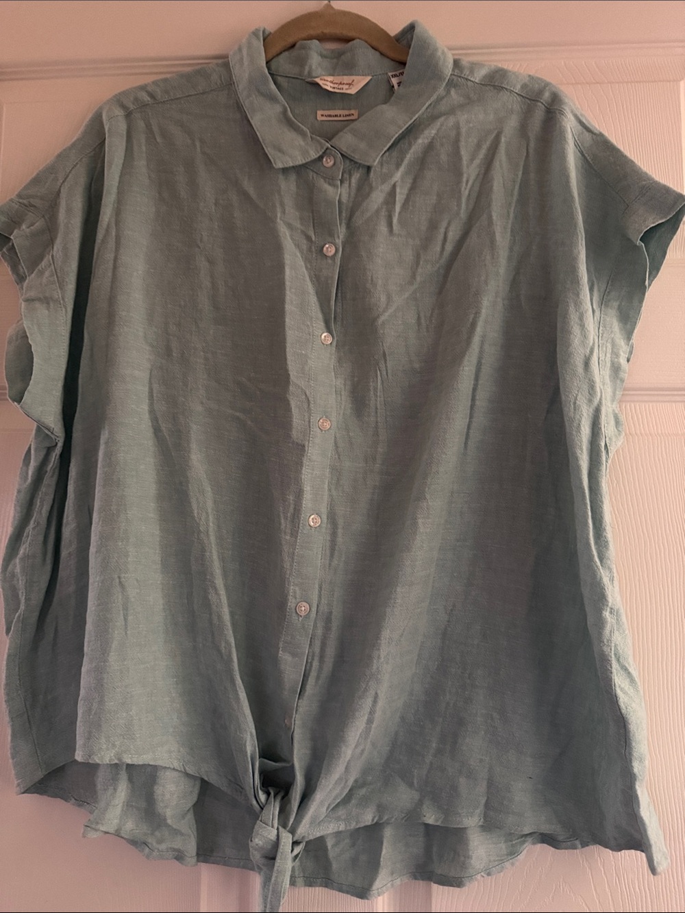Weatherproof Vintage Washable Linen Shirt in Light Green